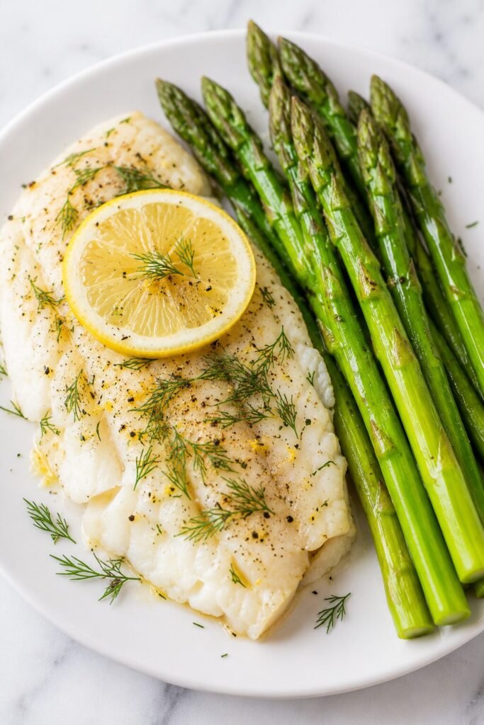 Lemon Dill Cod with Steamed Asparagus