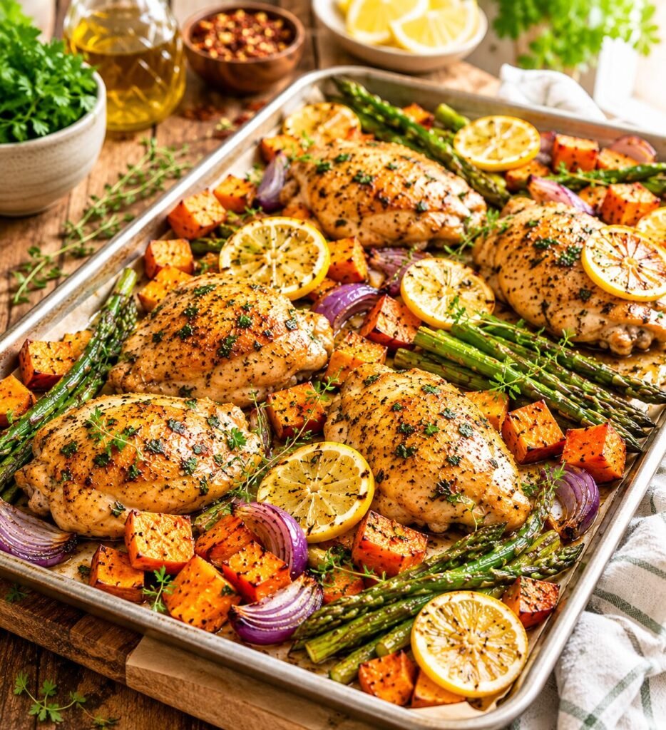 Sheet-Pan Lemon Herb Chicken With Sweet Potato