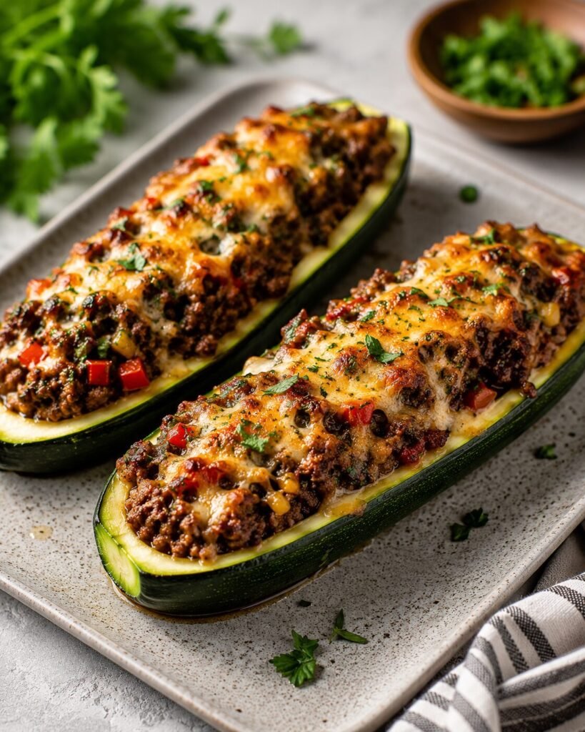 Zesty Herb Beef Zucchini Boats